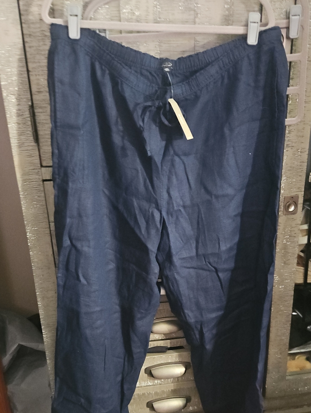 J. Crew Women's Navy Wide-Leg Drawstring Pants 100% Linen